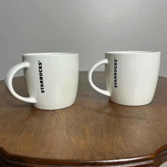 Two Starbucks Mugs 2017 Offset Logo Green White EUC - Picture 2 of 5
